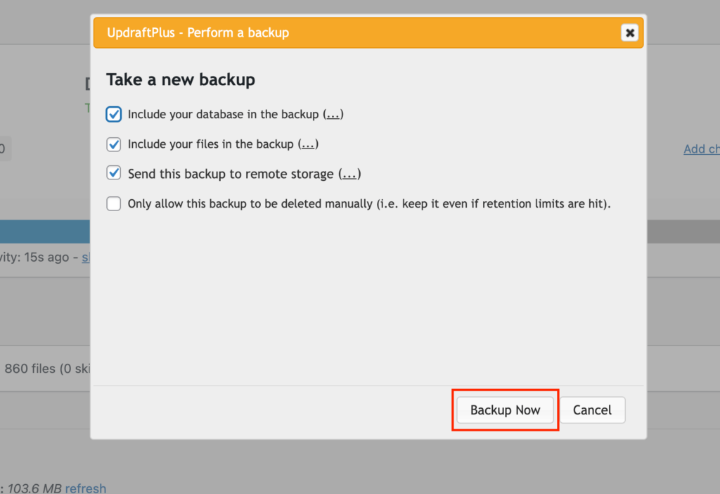 Selecting files to be included in Manual Backup